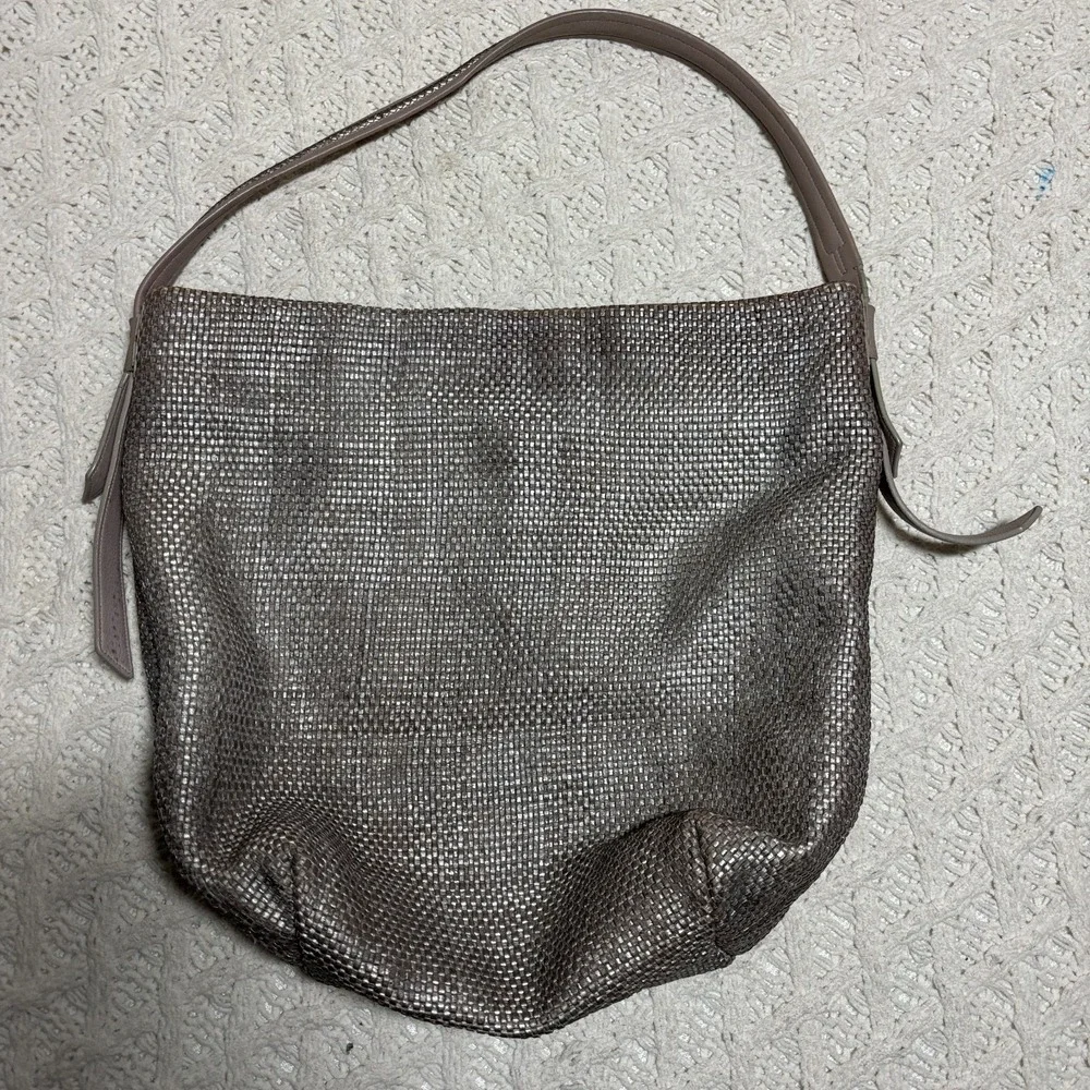 COLE HAAN Leather‎ Metallic Woven Shoulder Bag Hobo Bronze